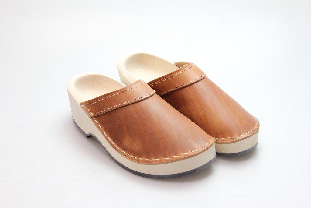 Holzschuhe in Leder ohne Schnalle Größe 35 braun